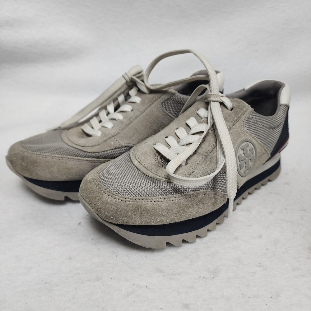 Tory Burch Sawtooth 44481 Womens 5 M Shoes Gray Leather Lace-Up Athletic Sneaker